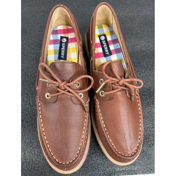 Sperry Women's 12 Bayside Boat Shoe Sahara Brown Leather Chunky (STS89211) - Picture 3 of 16